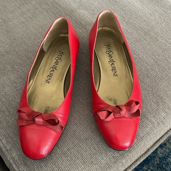 Yves Saint Laurent Vintage Red Ballet Small Heel Flat Size 5 - Picture 3 of 10
